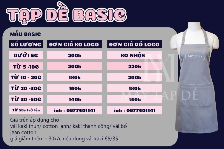 bang gia tap de mau nau basic
