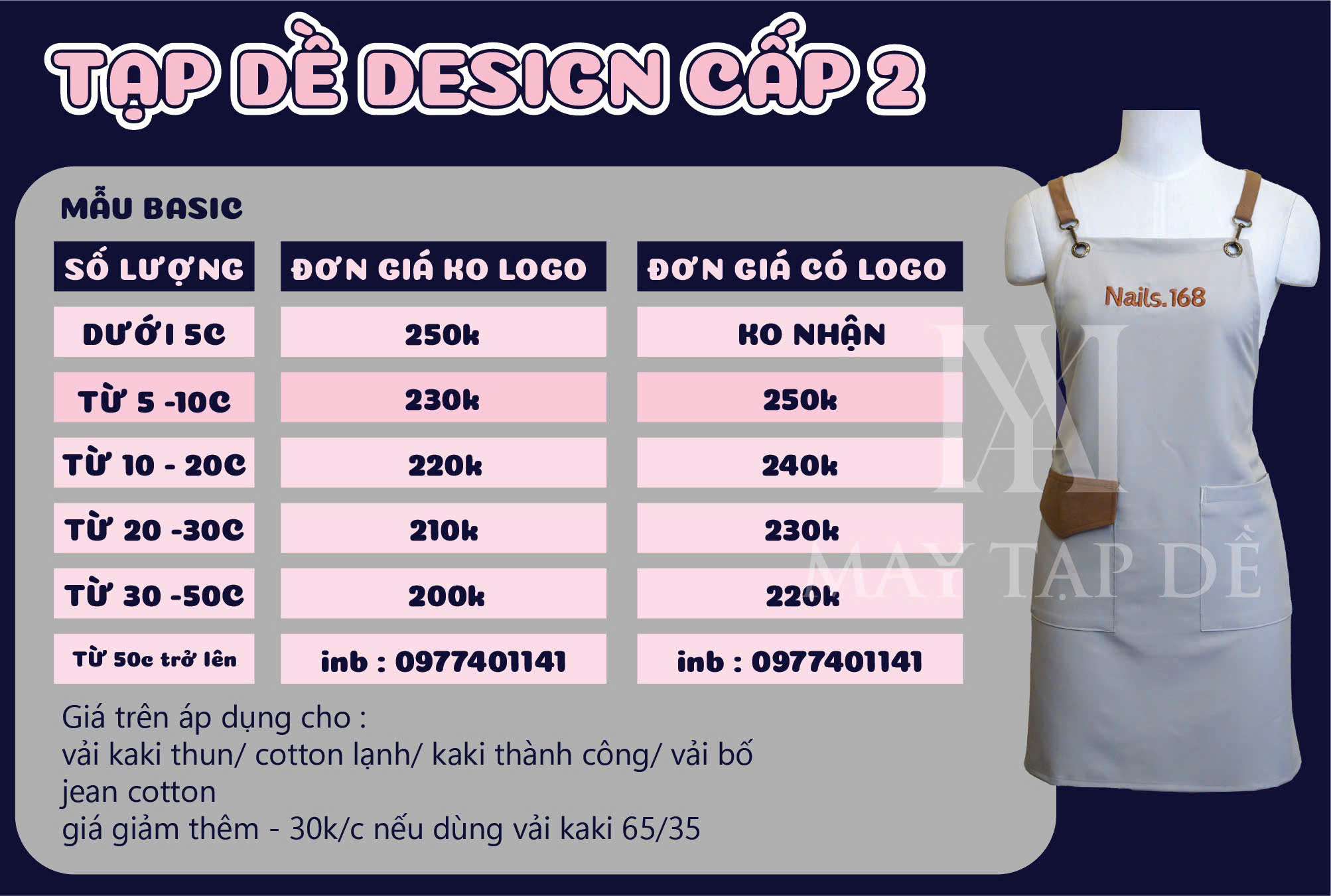 Tạp dề design cấp 2