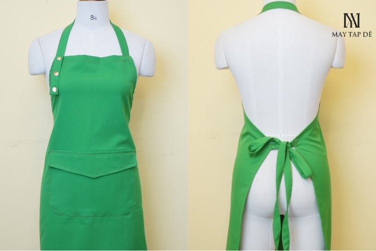 Tạp dề may sẵn đeo cổ bấm nút xanh kaki DSC04376