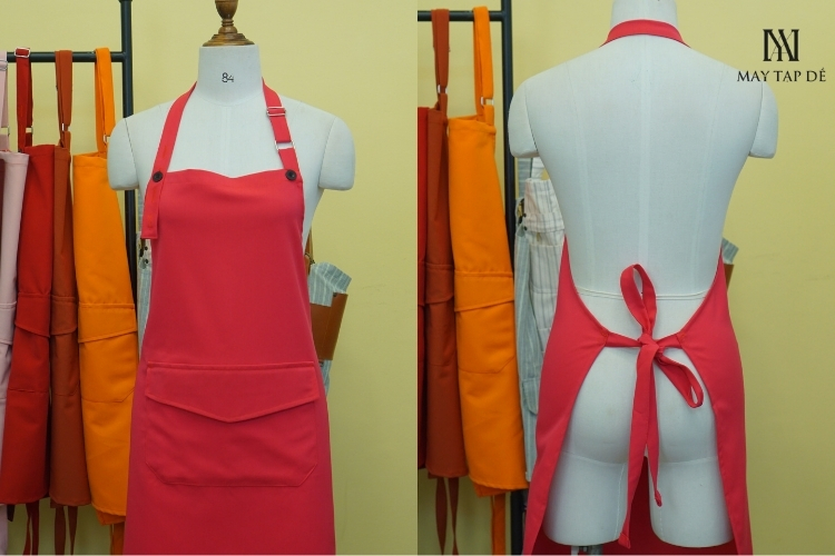 Tạp dề may sẵn dây cổ tăng đưa kaki hồng cam DSC04707