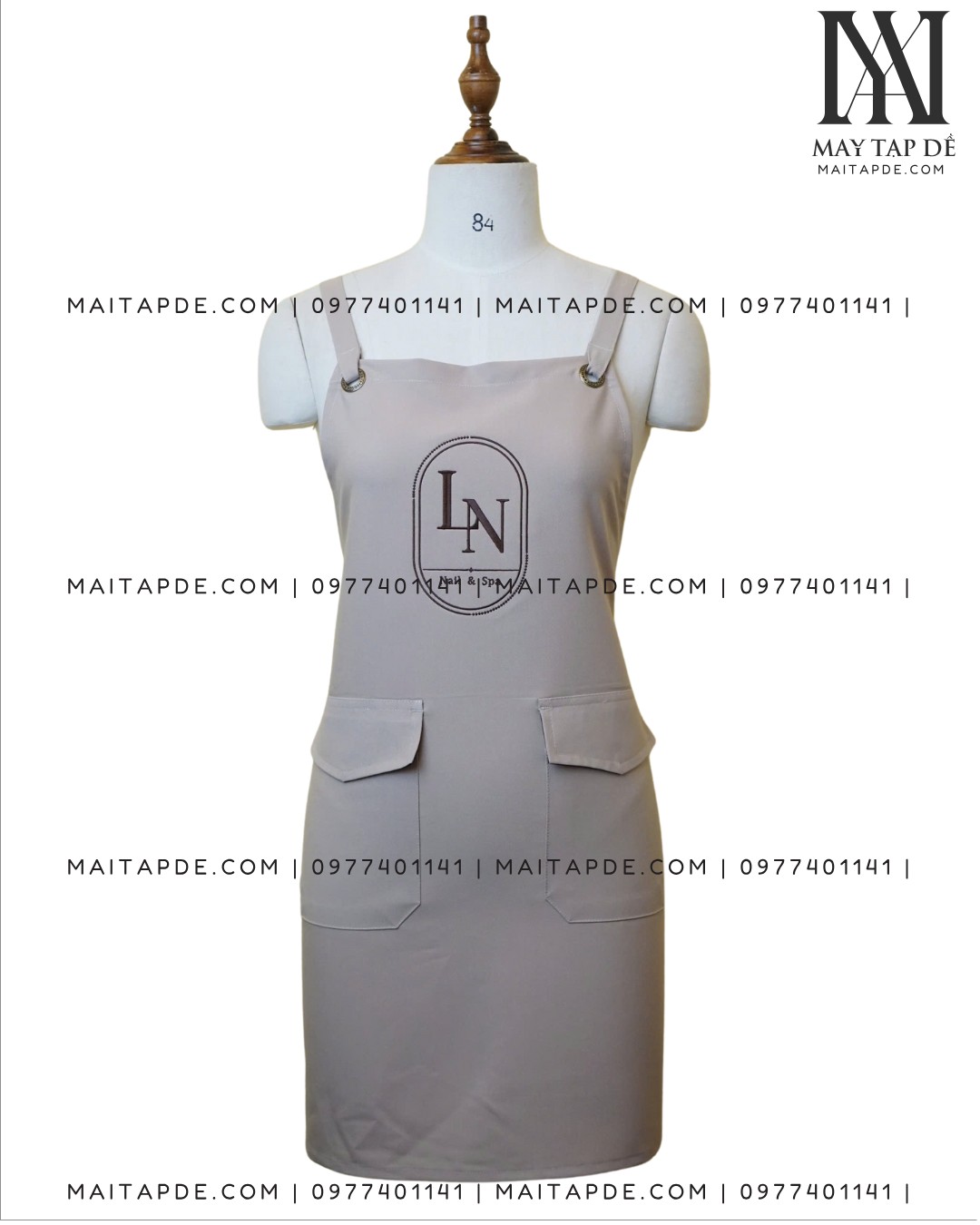 Tạp dề màu be phối túi in logo TDMB02