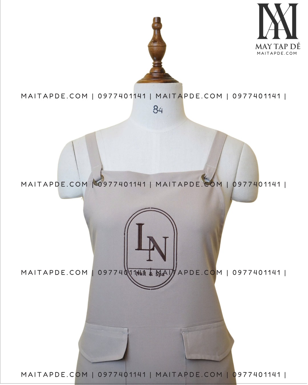 Tạp dề màu be phối túi in logo TDMB02