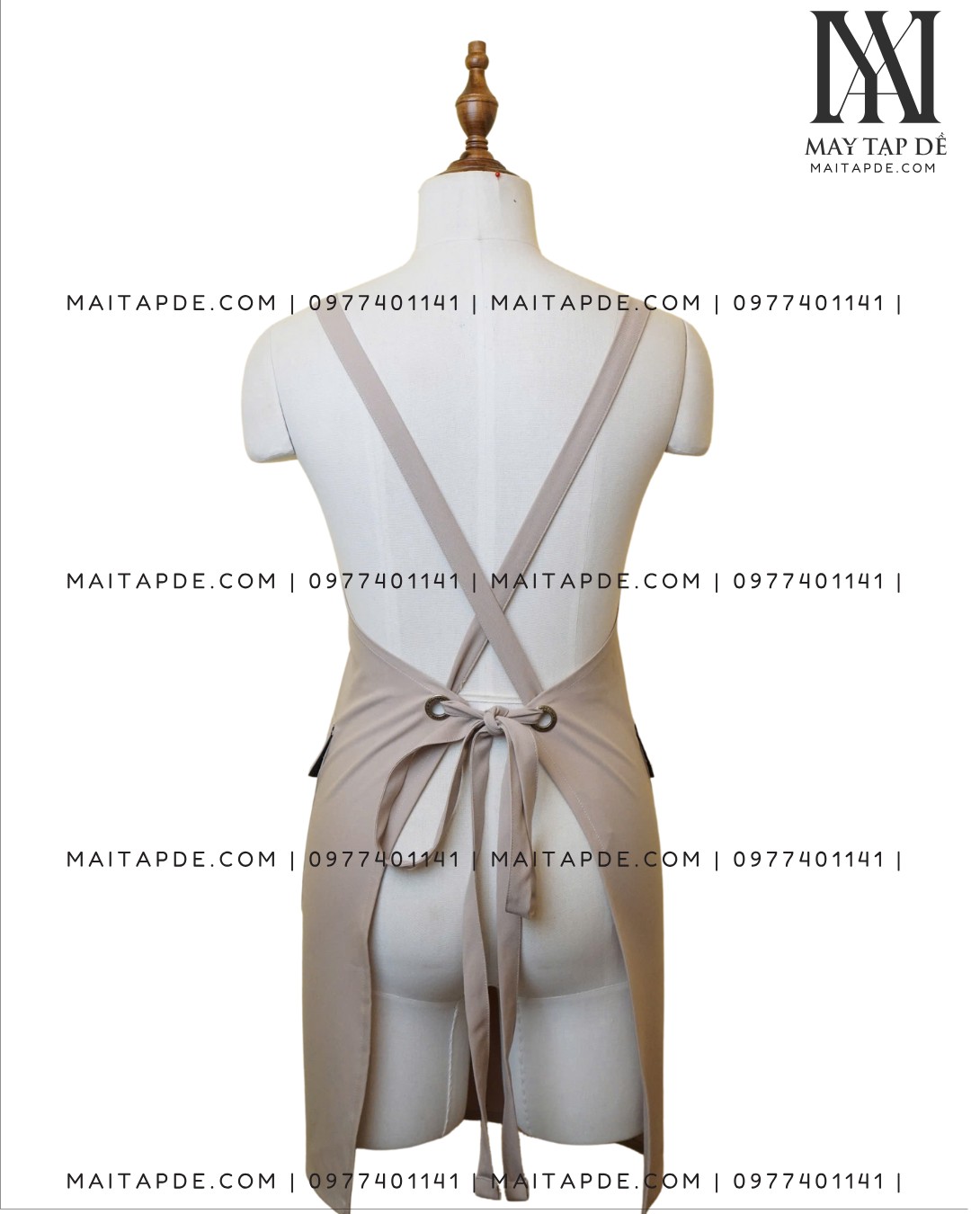 Tạp dề màu be phối túi in logo TDMB02