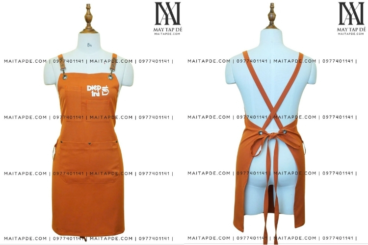 Tạp dề màu cam phối túi dây đeo chéo TDMC03