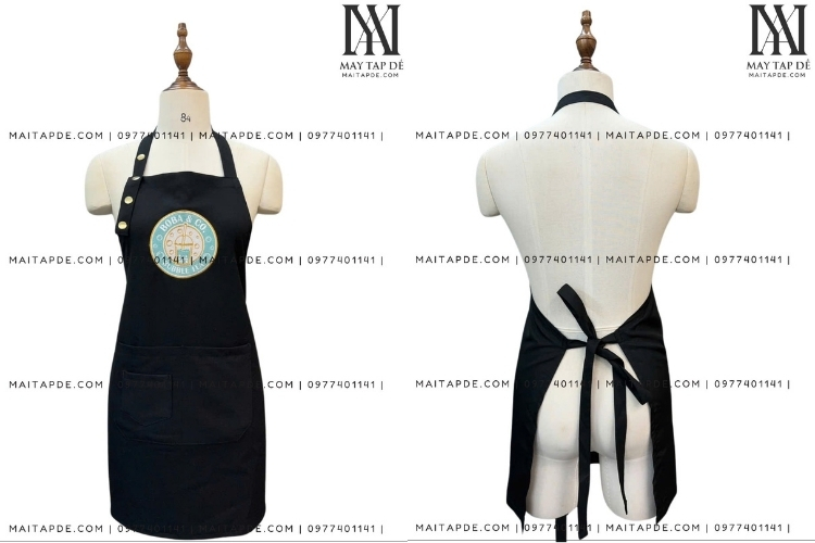 Tạp dề màu đen gắn khuy nút TDD11