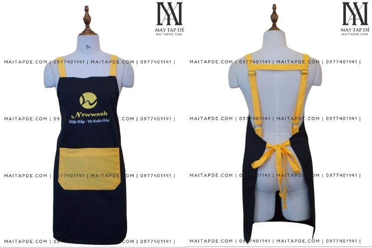 Tạp dề màu đen phối vàng với dây đeo chữ H TDD15