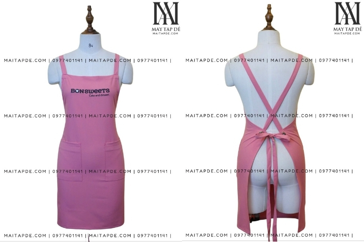 Tạp dề màu hồng tiệm bánh dây đeo chéo TDMH03