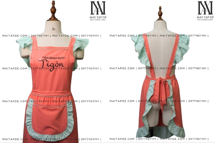 Tạp dề màu hồng phối kiểu viền bèo TDMH06