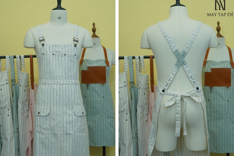 Tạp dề linen may sẵn trắng sọc đen TDMS04