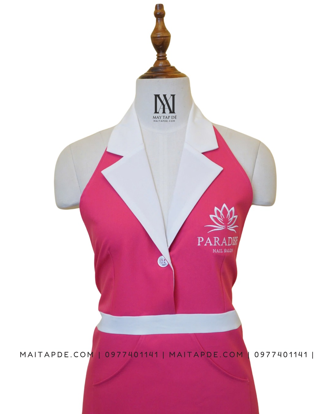 Tạp dề cổ vest màu hồng TDCV06